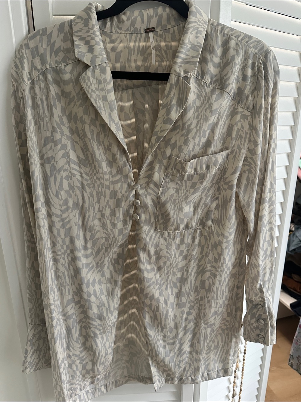 Free People Cream & Light GrayPrint Button-Front Blouse with matching mini skirt
